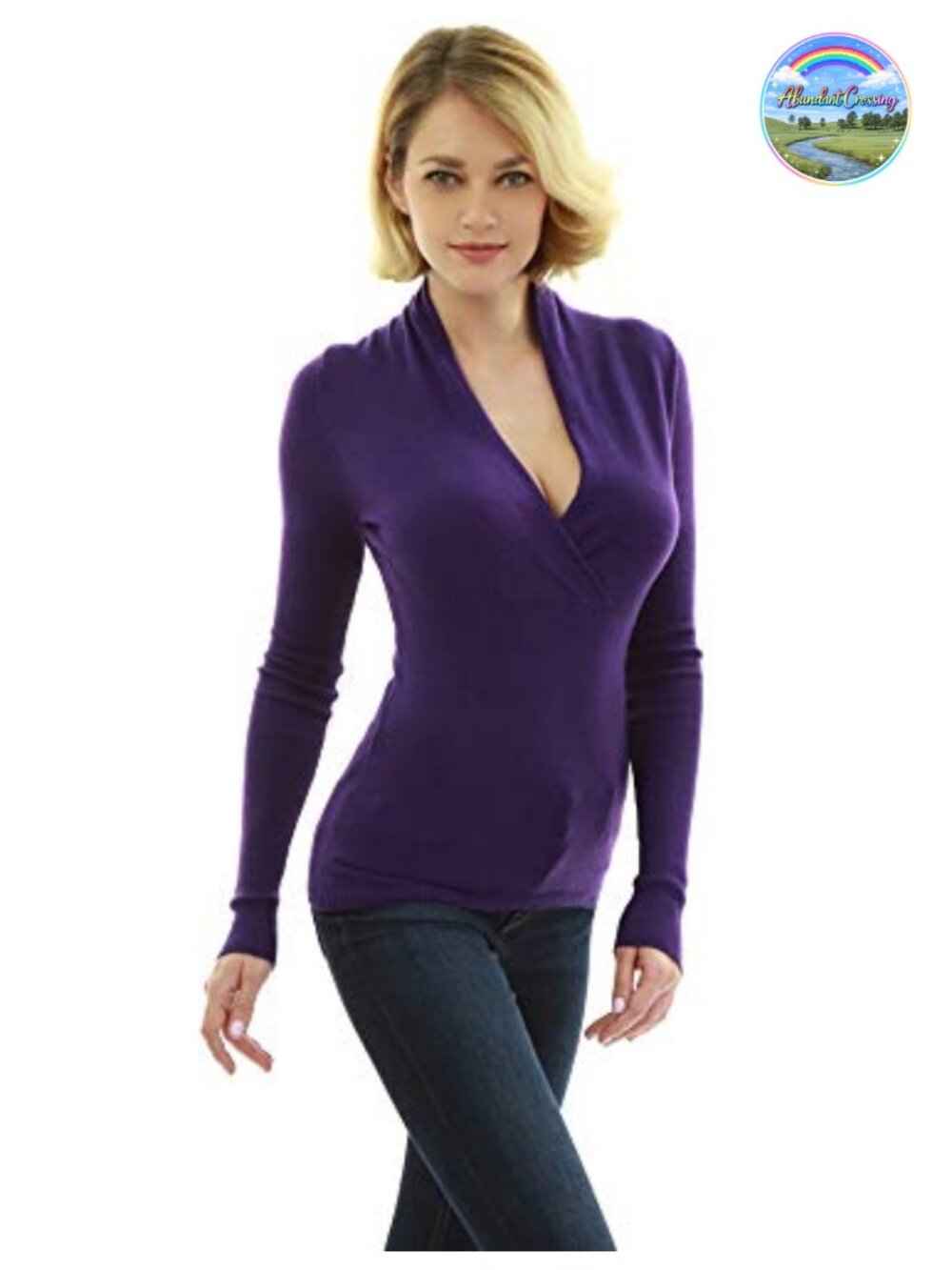 Slim Fit Deep V Neck Long Sleeve Knit Wrap Sweater Pullover